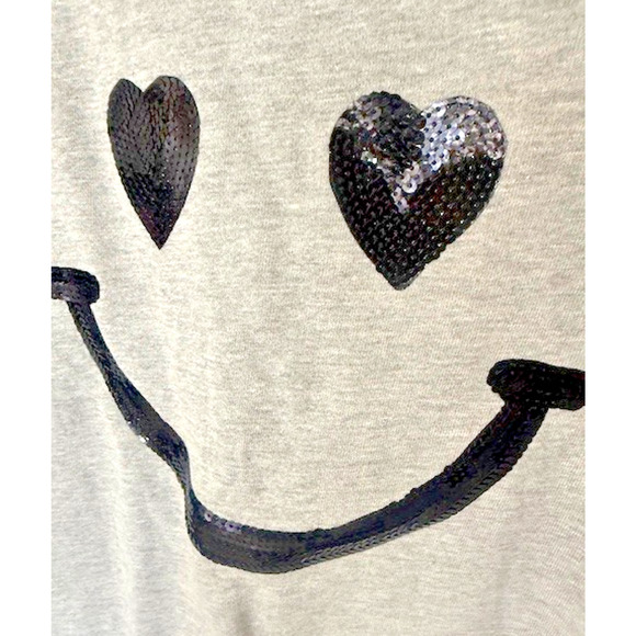 REBELLIOUS ONE ZIP BACK SWEAT SHIRT HEATHER GRAY SEQUIN SMILEY FACE SZ LARGE NEW - Picture 4 of 9